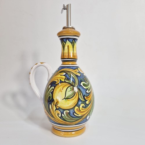 Bottiglia Olio - Decoro Ornato Blu con Limoni