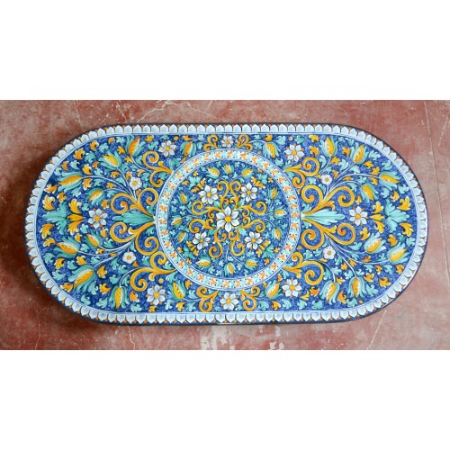 Tavolo Ovale in Pietra Lavica 220 x 110 cm - Fiore Blu