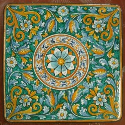 Tavolo quadrato in pietra lavica 90x90 cm. - Fiore verde