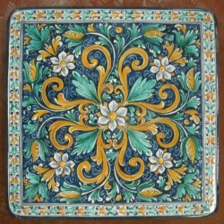 Tavolo quadrato in pietra lavica 80x80 cm. - Fiore blu