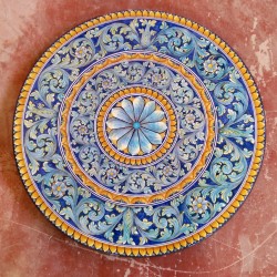 Tavolo Tondo in Pietra Lavica diametro 140 cm - Ornato Azzurro