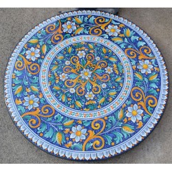 Tavolo Tondo in Petra Lavica diametro 150 cm con sedie - Fiore blu