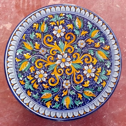 Tavolo Tondo in Pietra Lavica diametro 110 cm - Fiore Blu