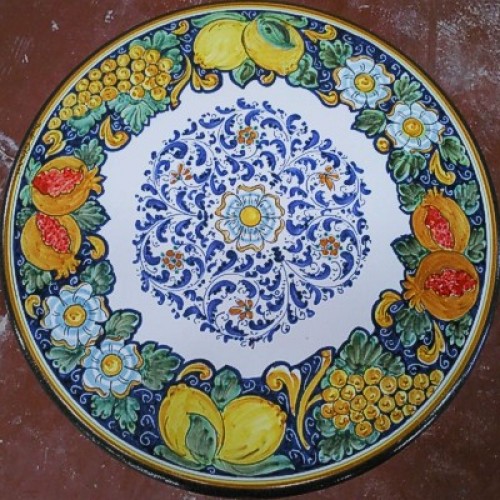 Tavolo Tondo in Pietra Lavica diametro 80 cm - Frutta Blu