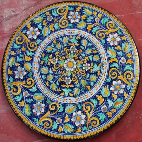 Tavolo Tondo in Pietra Lavica diametro 120 cm - Fiore Blu