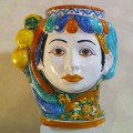 Ceramic Head Woman h. 30 cm. - Ornato Giallo e Verde