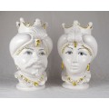 Couple of Heads in ceramics h. 43 cm - White and Gold 